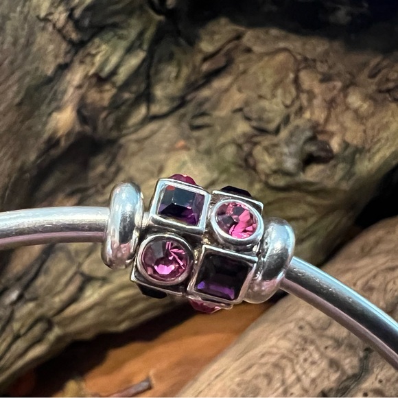 New Chamilia Swarovski Charm Bead Circles Squares Pink Purple Sterling Silver - Picture 3 of 7